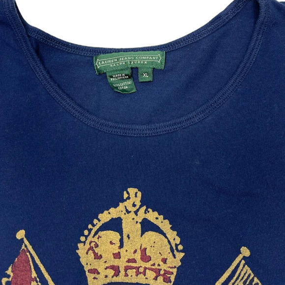 Ralph Lauren Women's Navy and Burgundy  Coat Of Arms T-Shirt Size Large - Picture 3 of 8